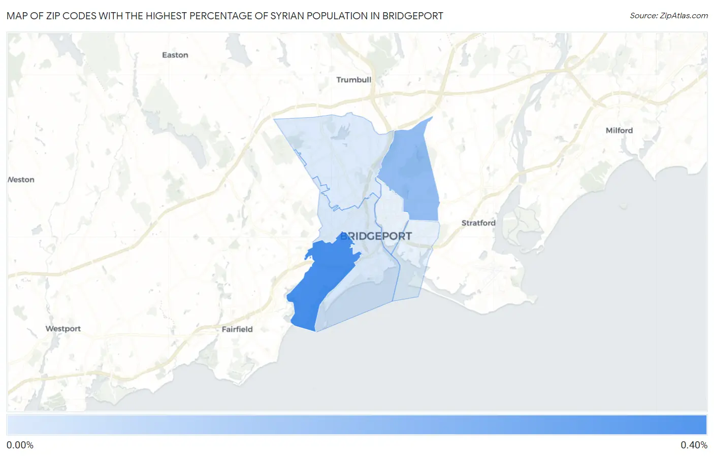 Zip Codes with the Highest Percentage of Syrian Population in Bridgeport Map