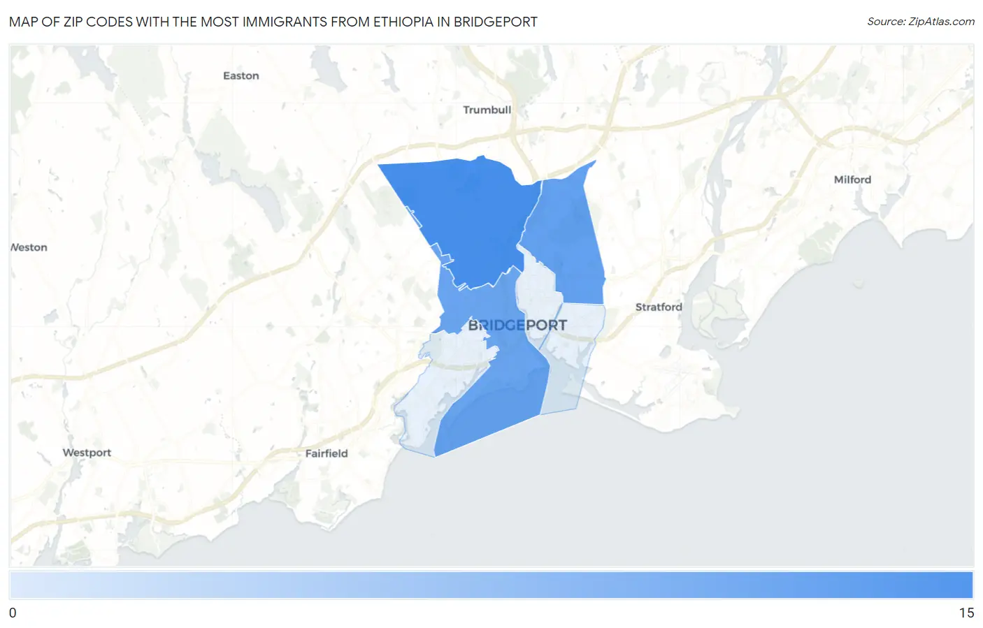 Zip Codes with the Most Immigrants from Ethiopia in Bridgeport Map