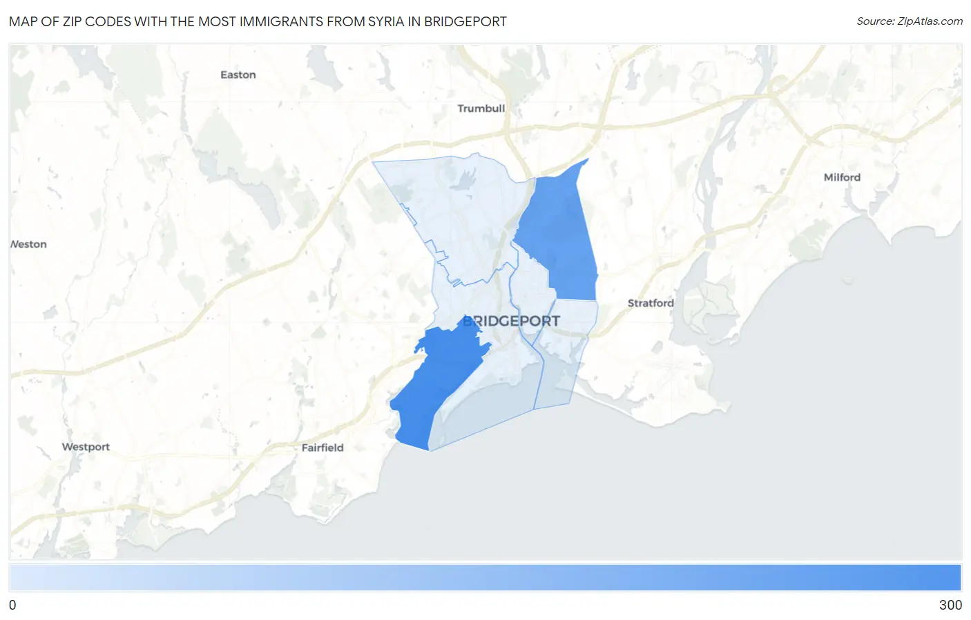 Zip Codes with the Most Immigrants from Syria in Bridgeport Map
