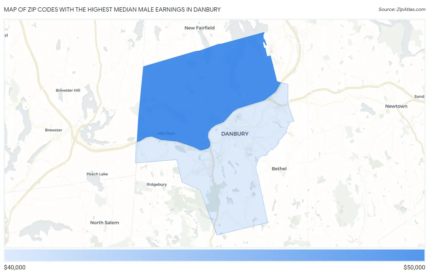 Zip Codes with the Highest Median Male Earnings in Danbury Map