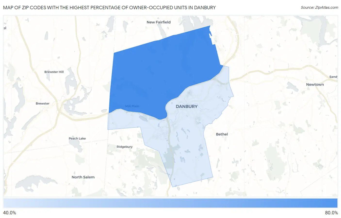 Zip Codes with the Highest Percentage of Owner-Occupied Units in Danbury Map