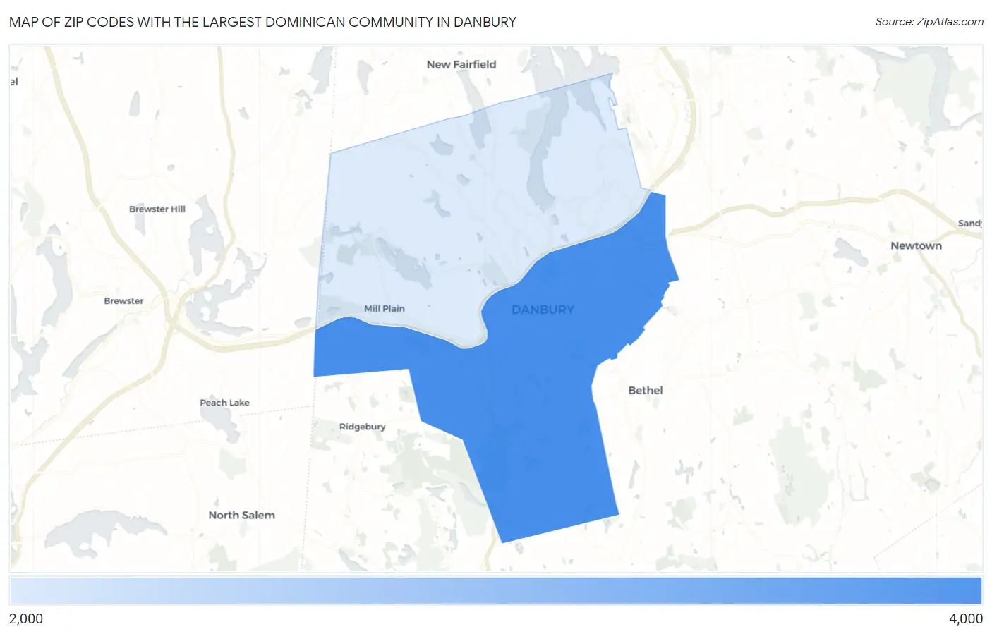 Zip Codes with the Largest Dominican Community in Danbury Map