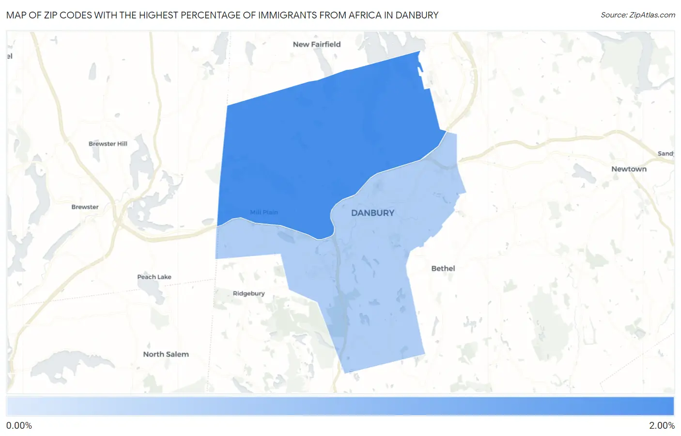Zip Codes with the Highest Percentage of Immigrants from Africa in Danbury Map