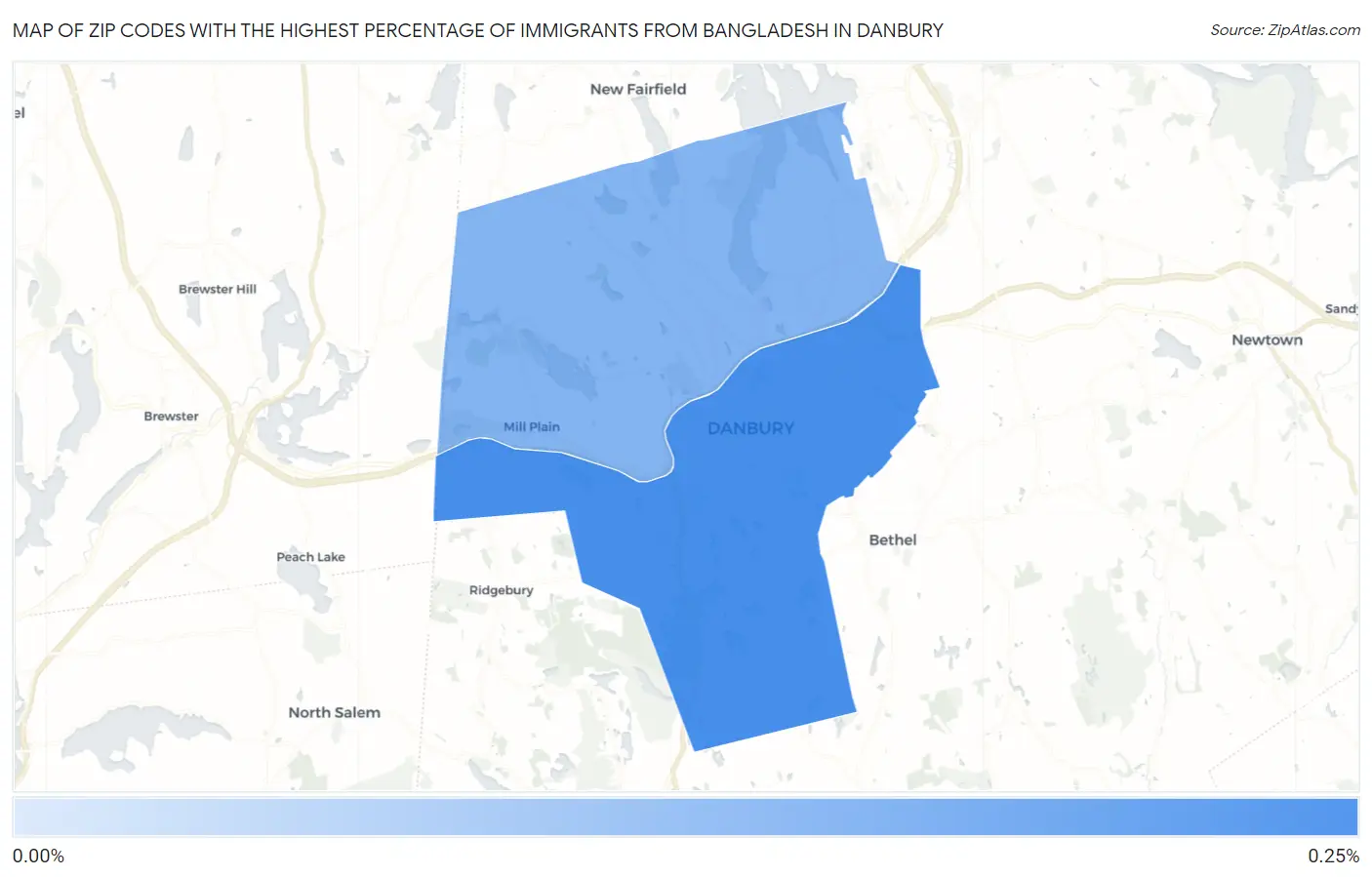 Zip Codes with the Highest Percentage of Immigrants from Bangladesh in Danbury Map
