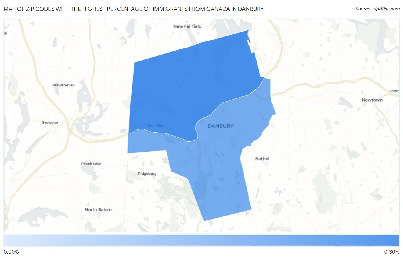 Zip Codes with the Highest Percentage of Immigrants from Canada in Danbury Map