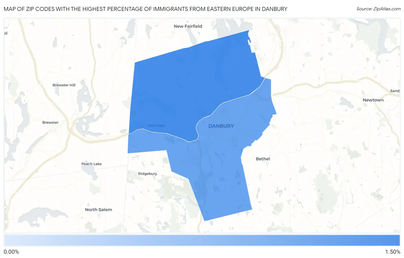 Zip Codes with the Highest Percentage of Immigrants from Eastern Europe in Danbury Map