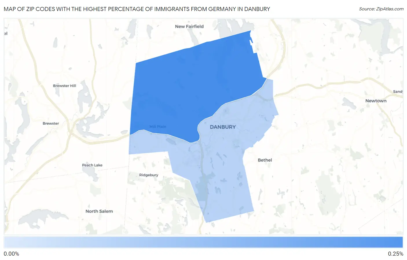 Zip Codes with the Highest Percentage of Immigrants from Germany in Danbury Map