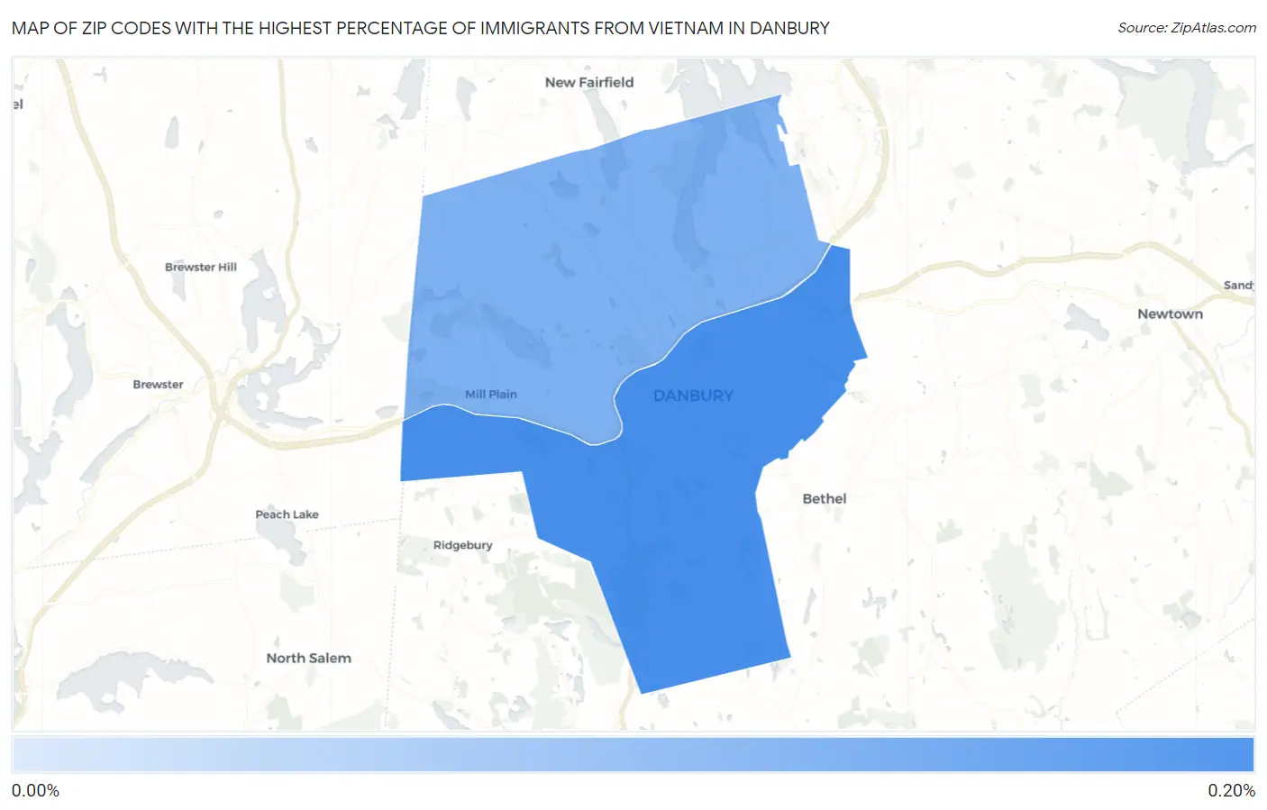 Zip Codes with the Highest Percentage of Immigrants from Vietnam in Danbury Map