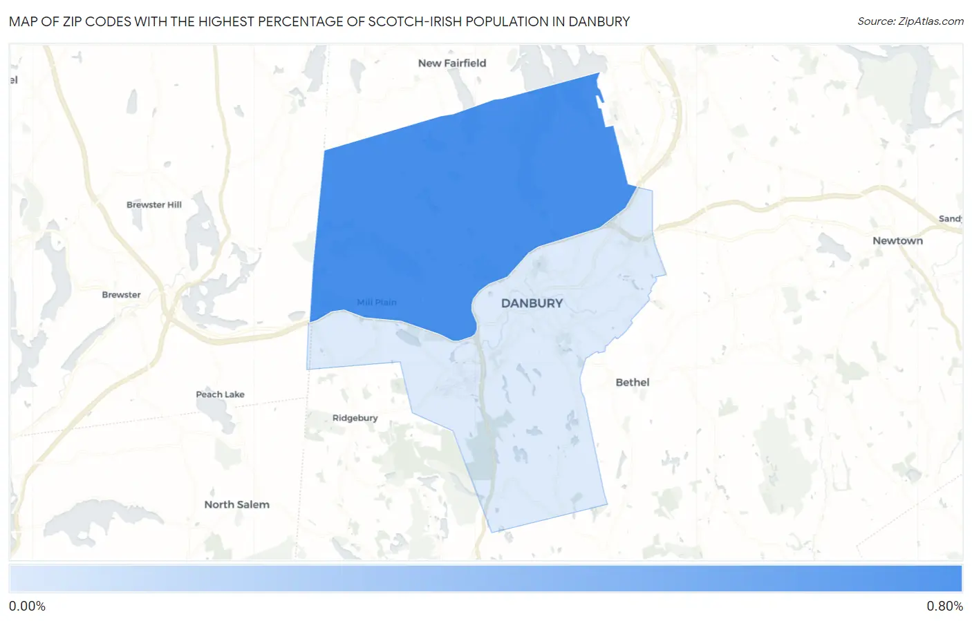 Zip Codes with the Highest Percentage of Scotch-Irish Population in Danbury Map