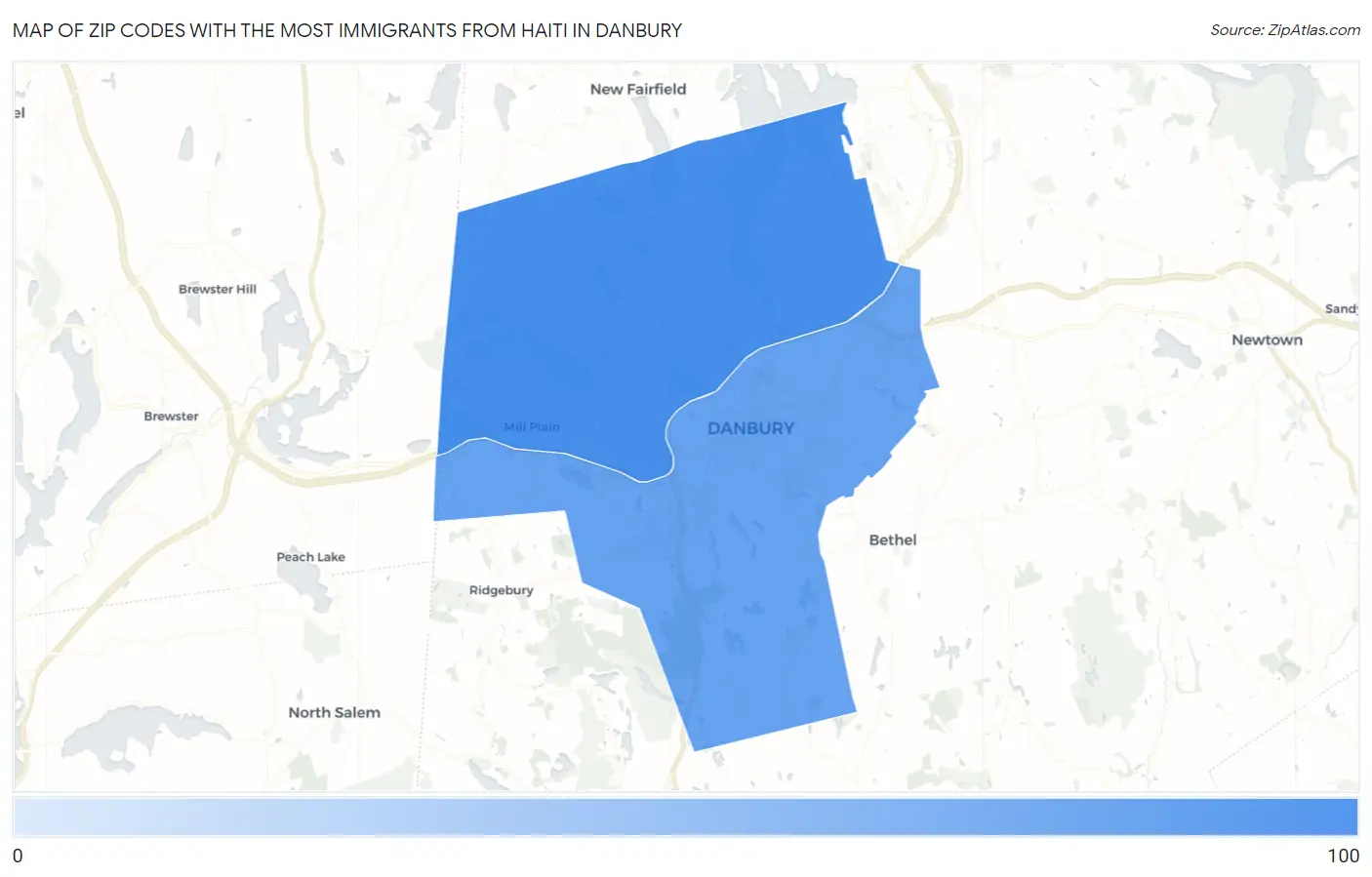 Zip Codes with the Most Immigrants from Haiti in Danbury Map