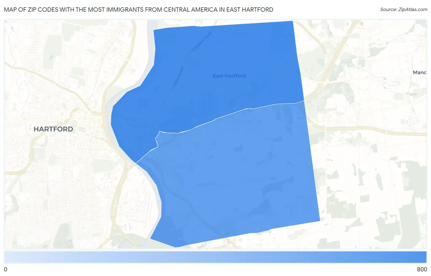 Zip Codes with the Most Immigrants from Central America in East Hartford Map