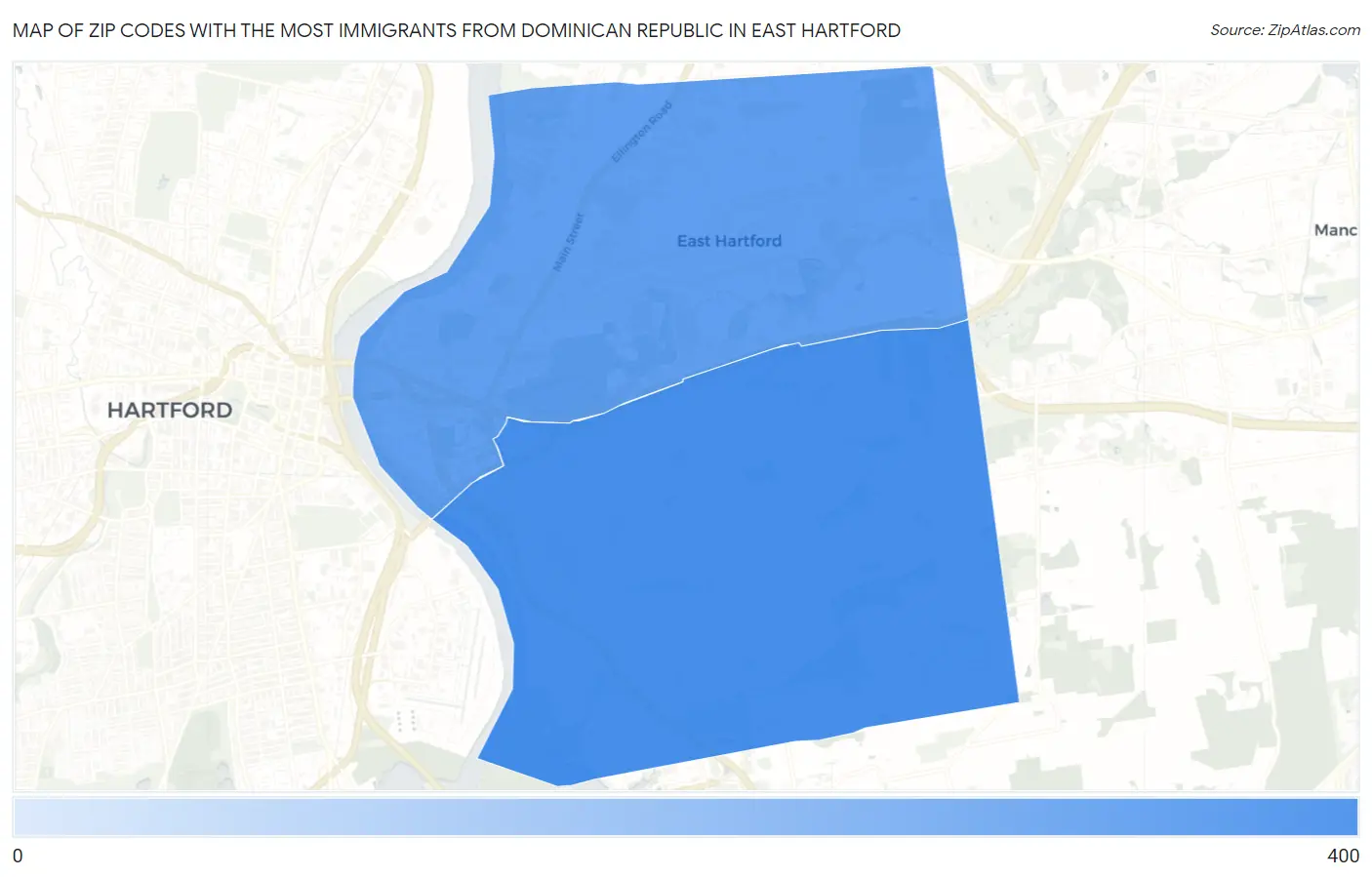 Zip Codes with the Most Immigrants from Dominican Republic in East Hartford Map