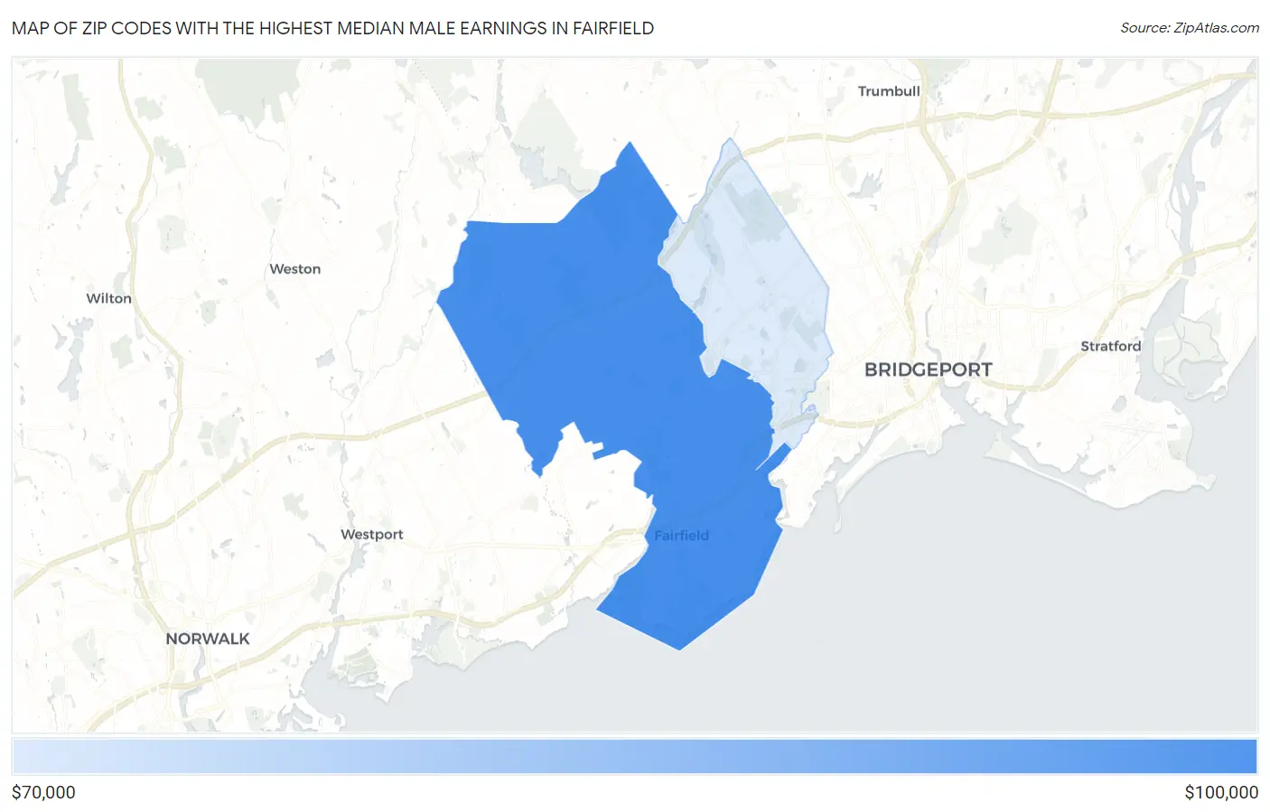 Zip Codes with the Highest Median Male Earnings in Fairfield Map