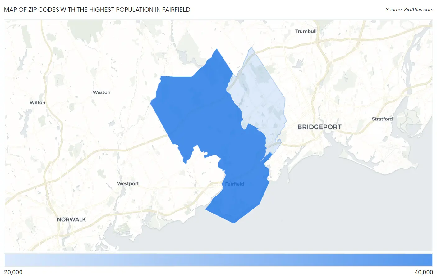 Zip Codes with the Highest Population in Fairfield Map