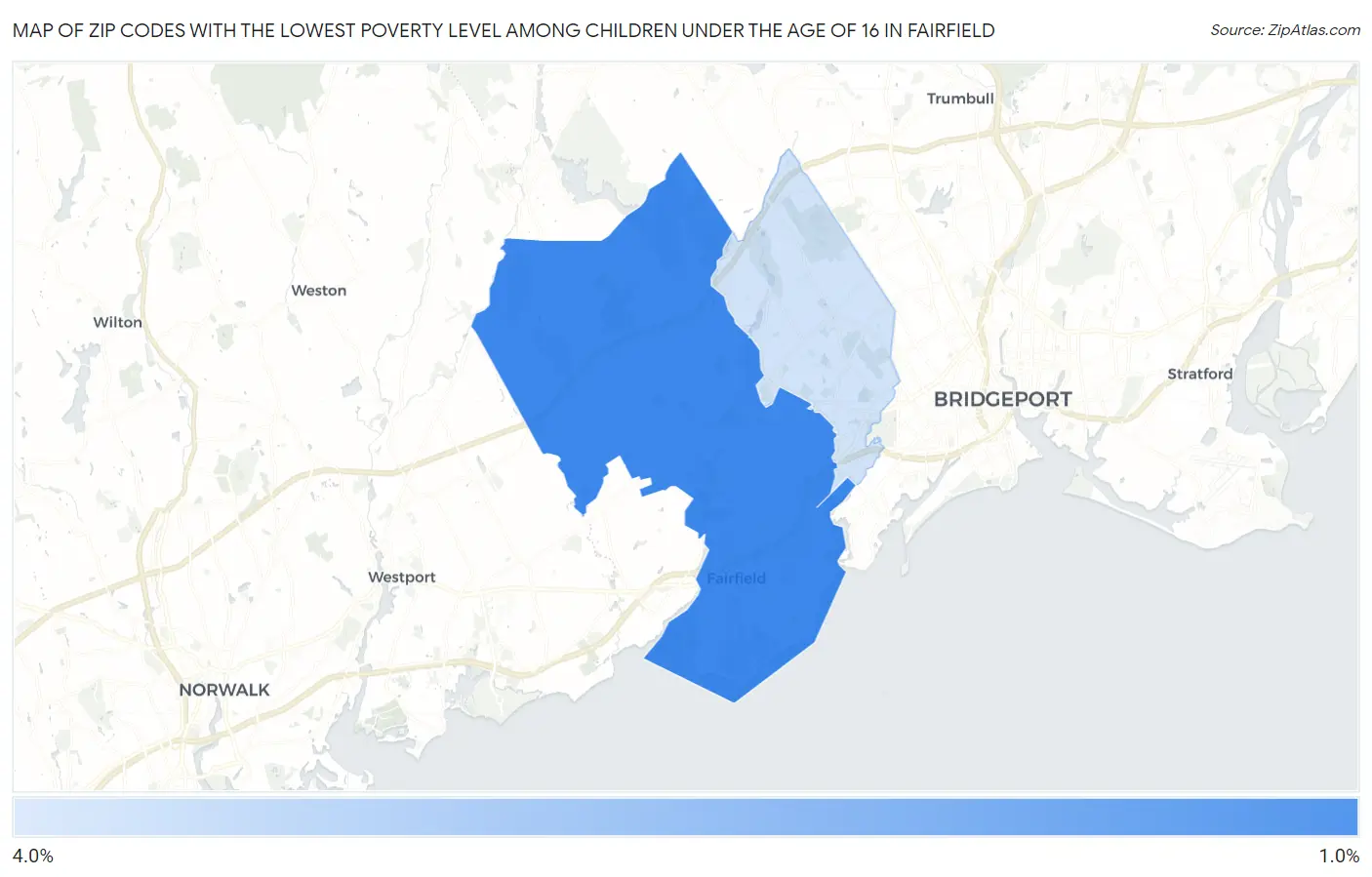 Zip Codes with the Lowest Poverty Level Among Children Under the Age of 16 in Fairfield Map