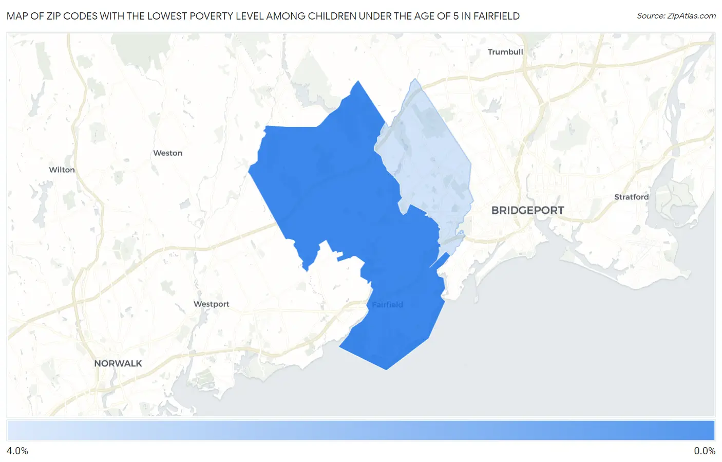 Zip Codes with the Lowest Poverty Level Among Children Under the Age of 5 in Fairfield Map