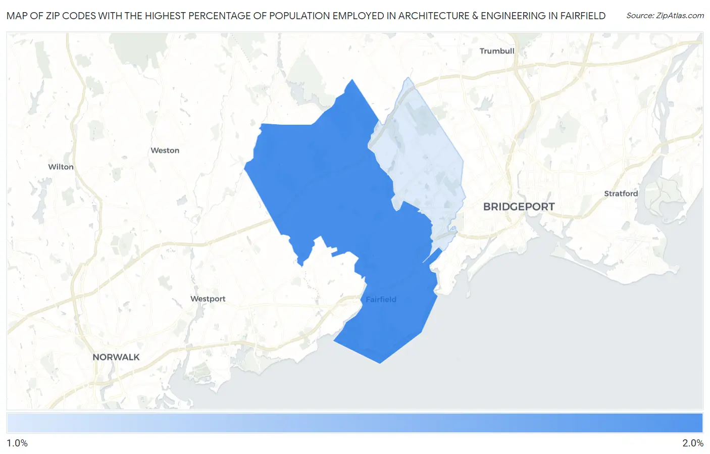 Zip Codes with the Highest Percentage of Population Employed in Architecture & Engineering in Fairfield Map
