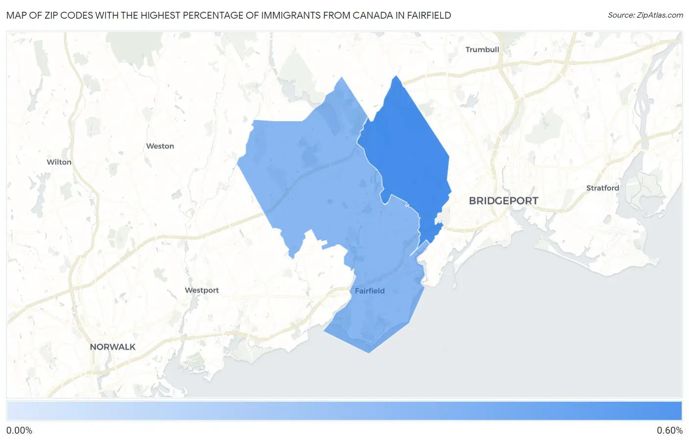 Zip Codes with the Highest Percentage of Immigrants from Canada in Fairfield Map