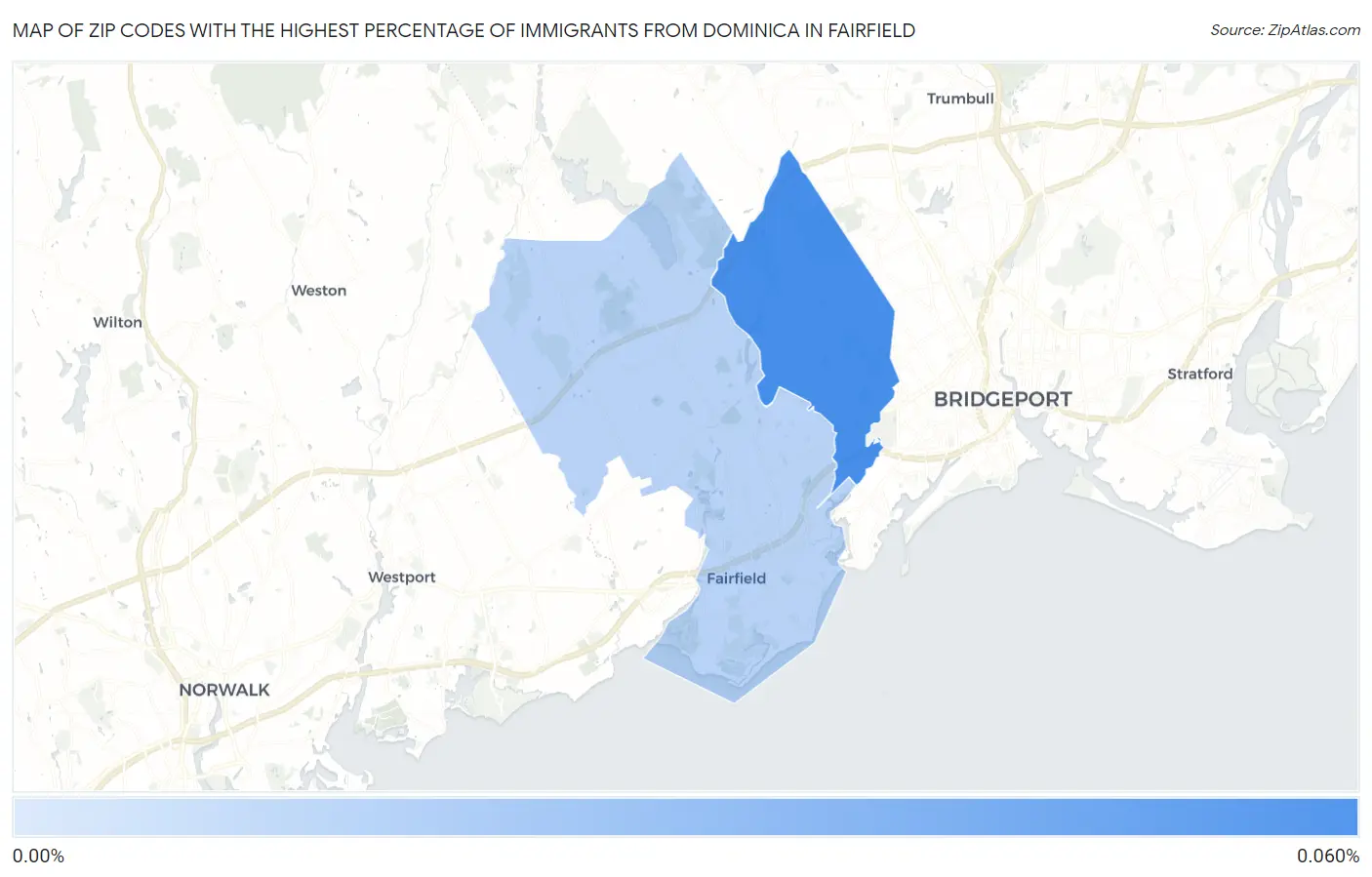 Zip Codes with the Highest Percentage of Immigrants from Dominica in Fairfield Map
