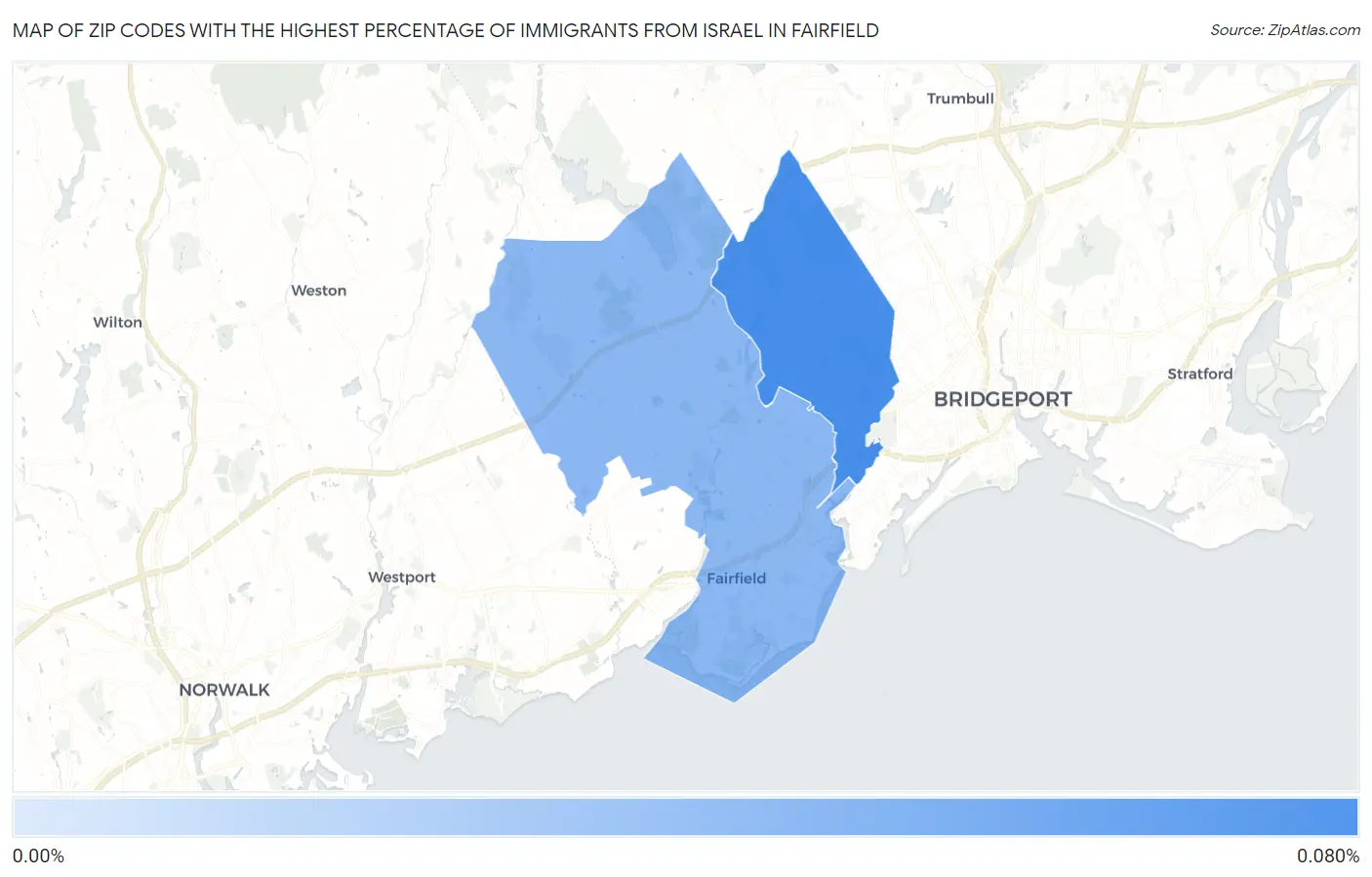 Zip Codes with the Highest Percentage of Immigrants from Israel in Fairfield Map