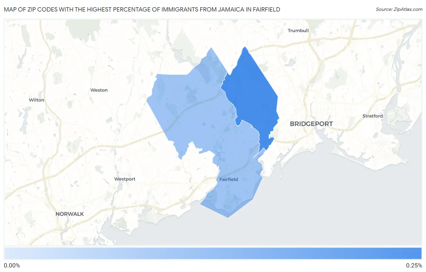 Zip Codes with the Highest Percentage of Immigrants from Jamaica in Fairfield Map