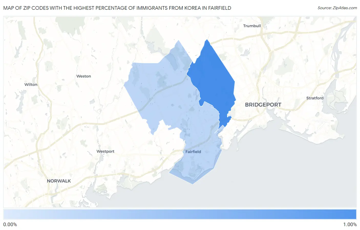 Zip Codes with the Highest Percentage of Immigrants from Korea in Fairfield Map