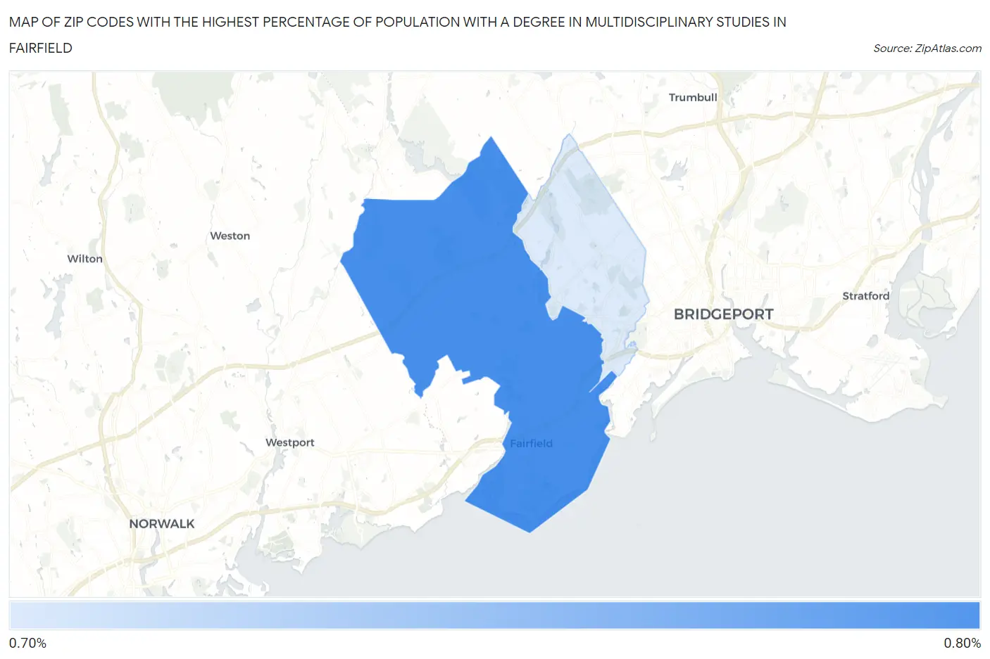 Zip Codes with the Highest Percentage of Population with a Degree in Multidisciplinary Studies in Fairfield Map