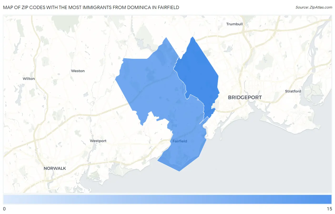 Zip Codes with the Most Immigrants from Dominica in Fairfield Map