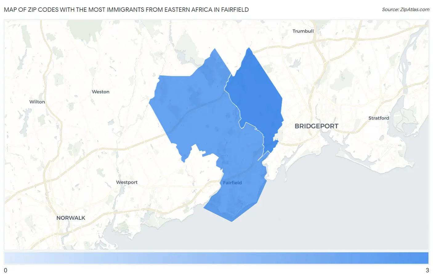 Zip Codes with the Most Immigrants from Eastern Africa in Fairfield Map