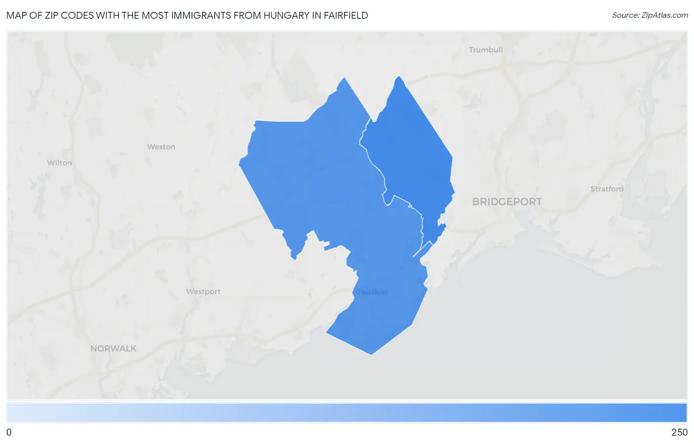 Zip Codes with the Most Immigrants from Hungary in Fairfield Map
