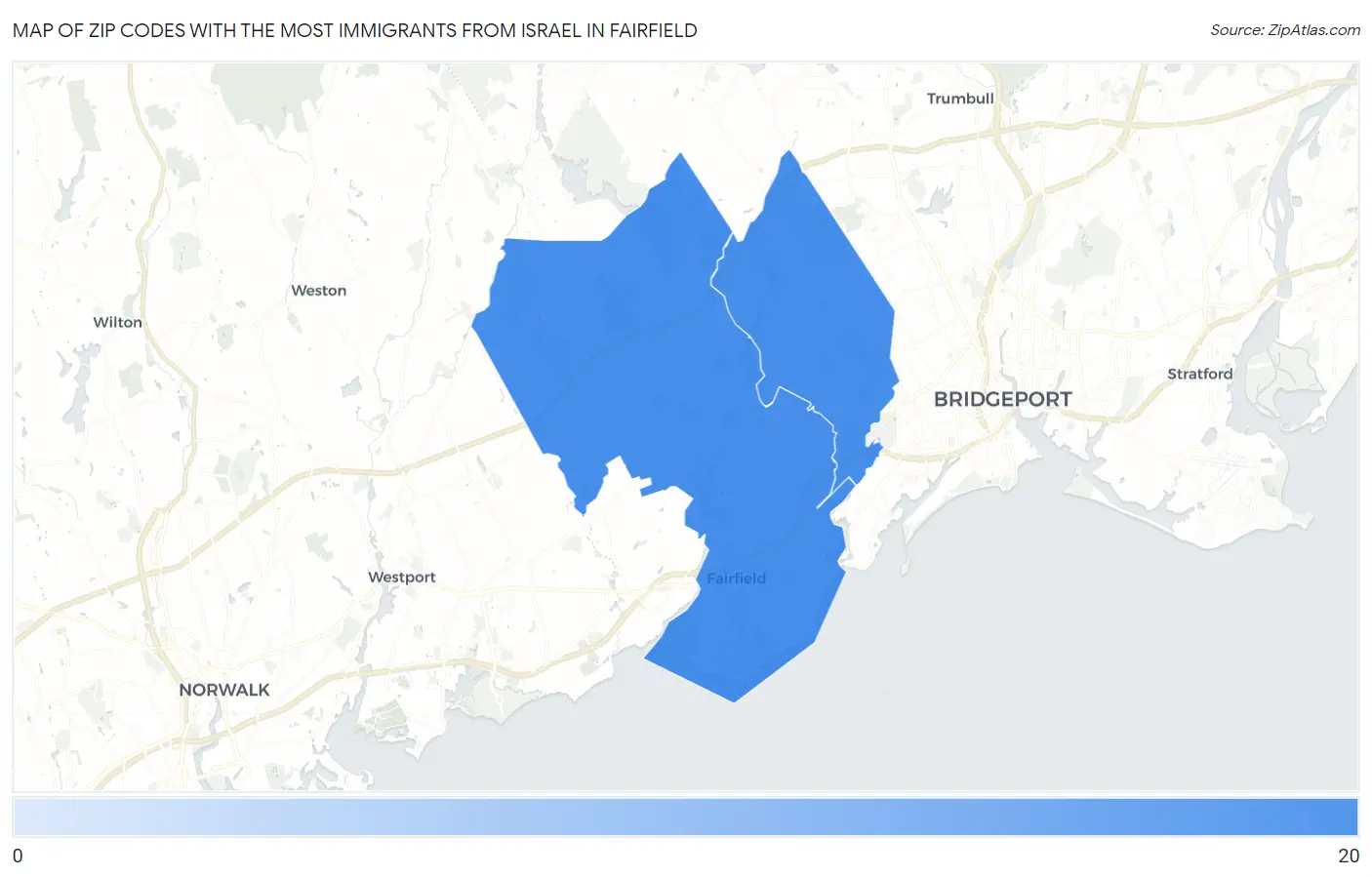 Zip Codes with the Most Immigrants from Israel in Fairfield Map