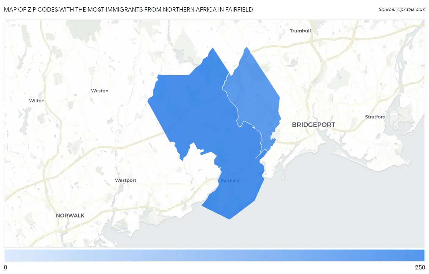 Zip Codes with the Most Immigrants from Northern Africa in Fairfield Map