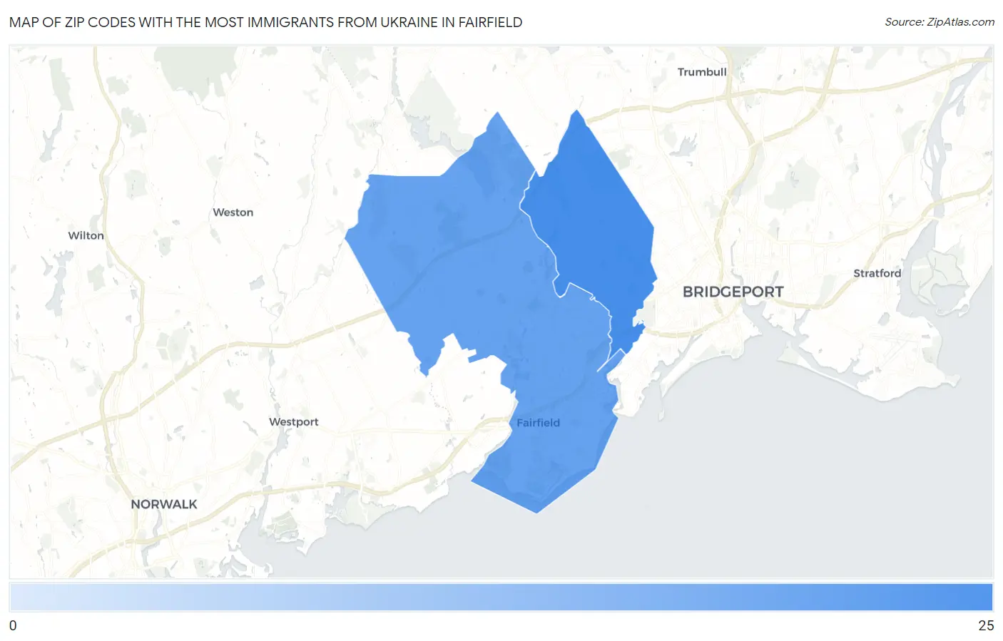 Zip Codes with the Most Immigrants from Ukraine in Fairfield Map