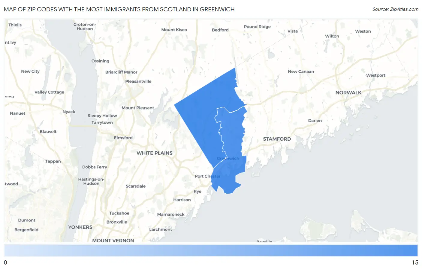 Zip Codes with the Most Immigrants from Scotland in Greenwich Map