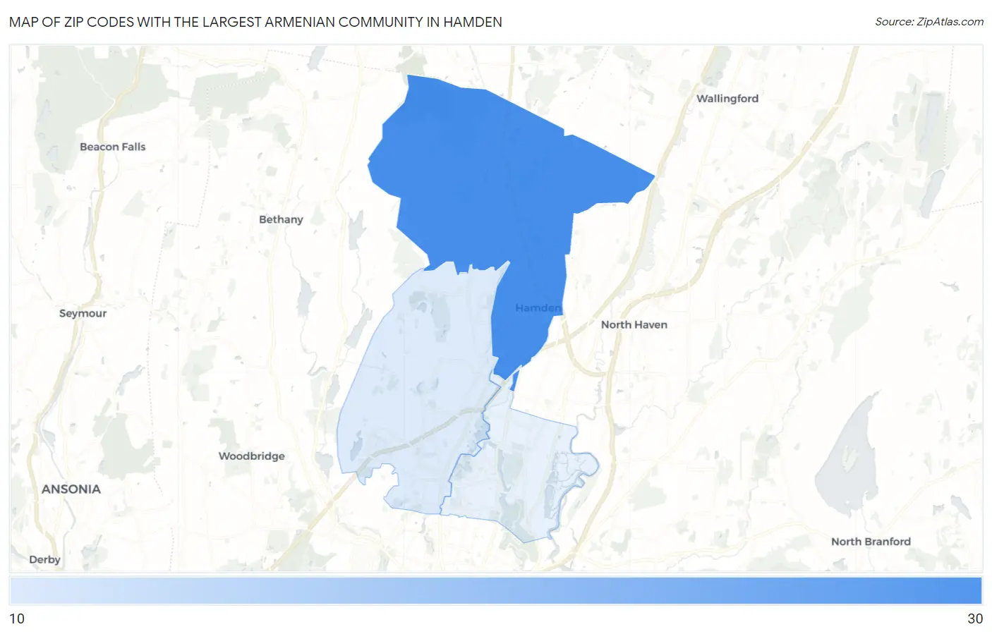 Zip Codes with the Largest Armenian Community in Hamden Map