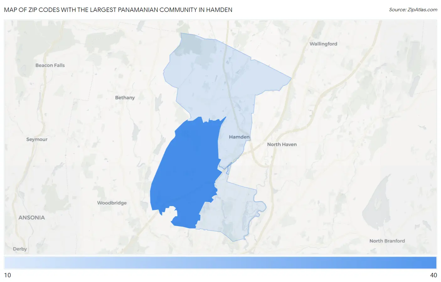 Zip Codes with the Largest Panamanian Community in Hamden Map