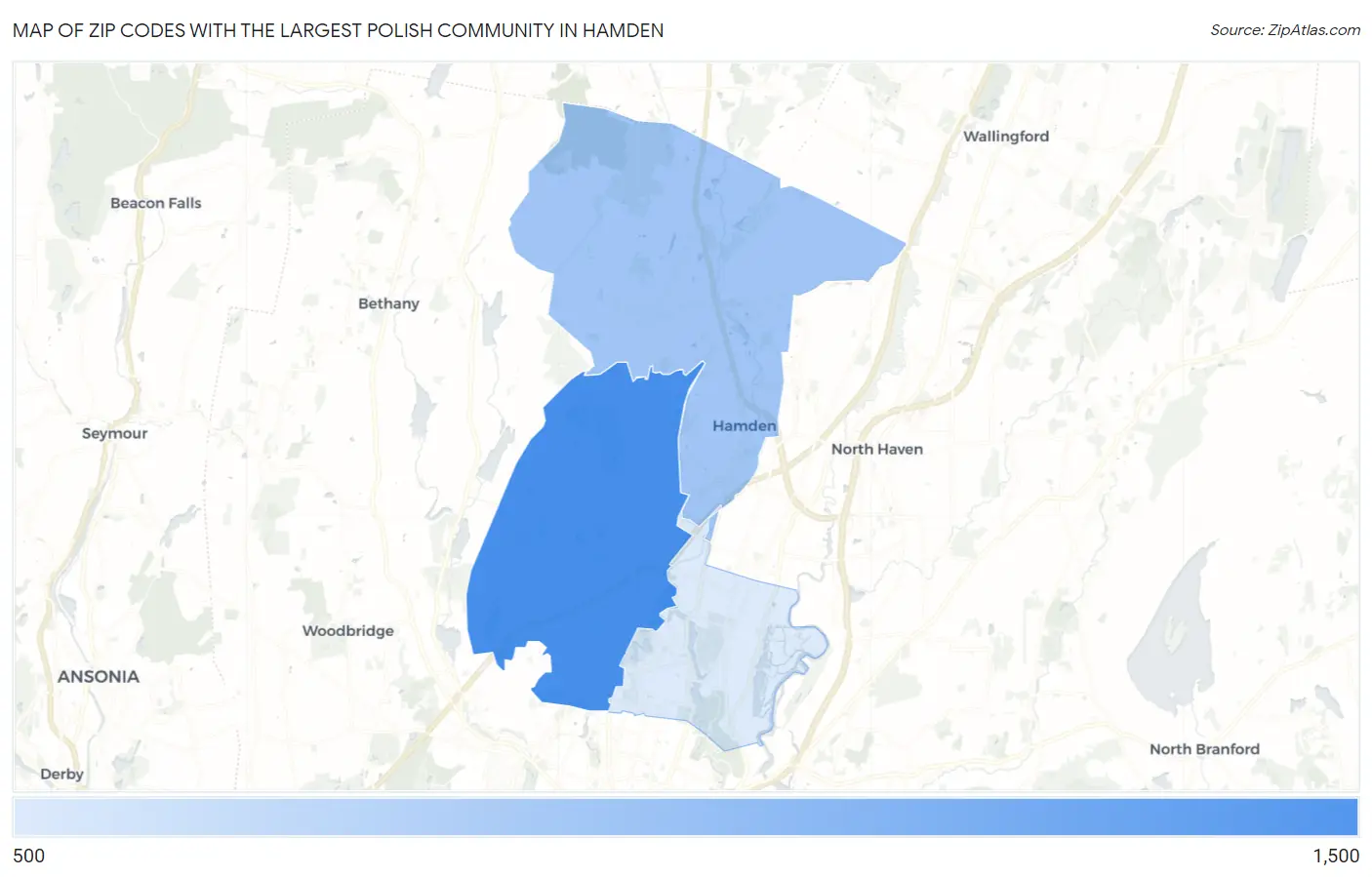 Zip Codes with the Largest Polish Community in Hamden Map