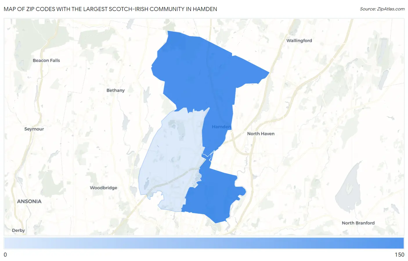 Zip Codes with the Largest Scotch-Irish Community in Hamden Map