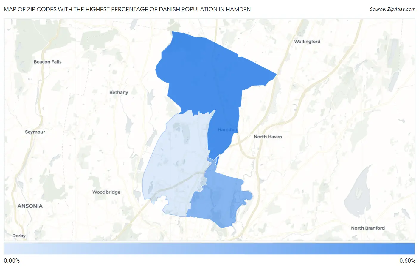Zip Codes with the Highest Percentage of Danish Population in Hamden Map