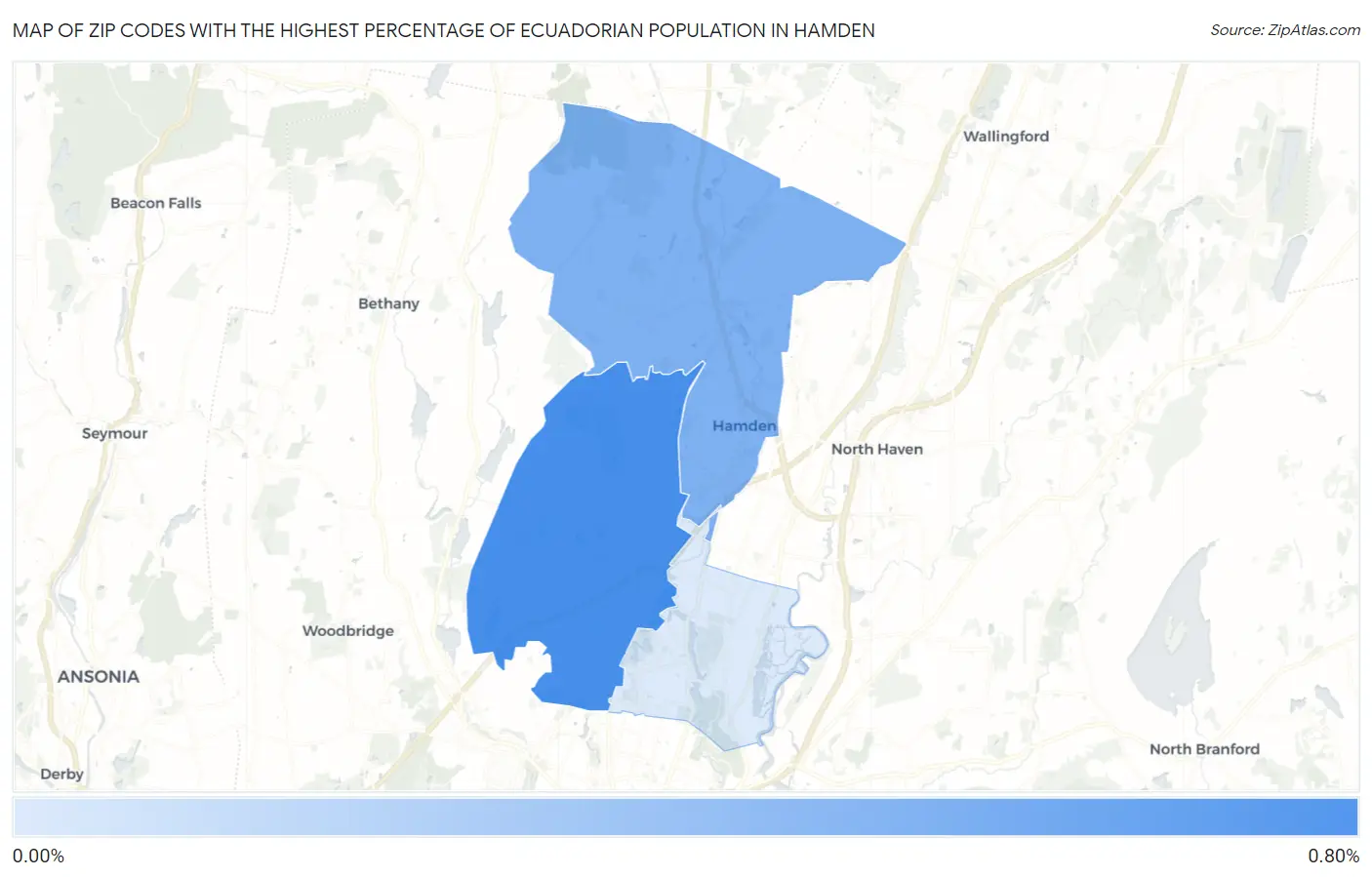 Zip Codes with the Highest Percentage of Ecuadorian Population in Hamden Map