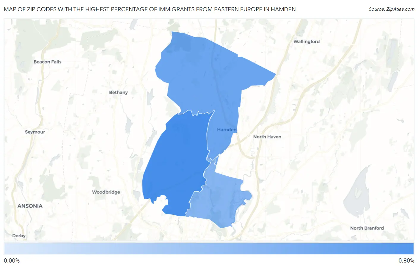 Zip Codes with the Highest Percentage of Immigrants from Eastern Europe in Hamden Map