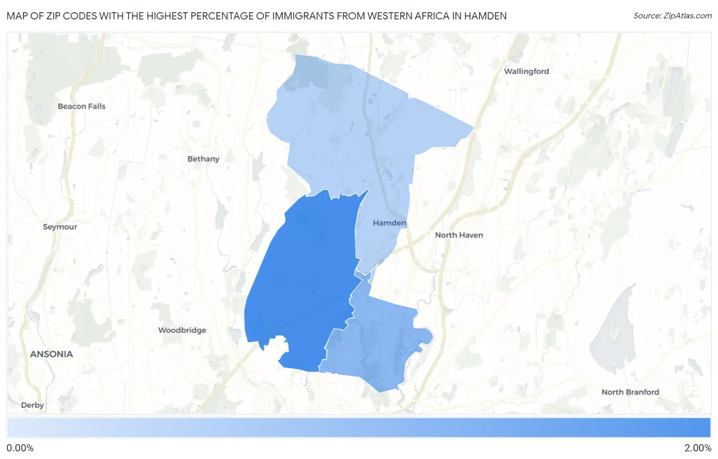 Zip Codes with the Highest Percentage of Immigrants from Western Africa in Hamden Map