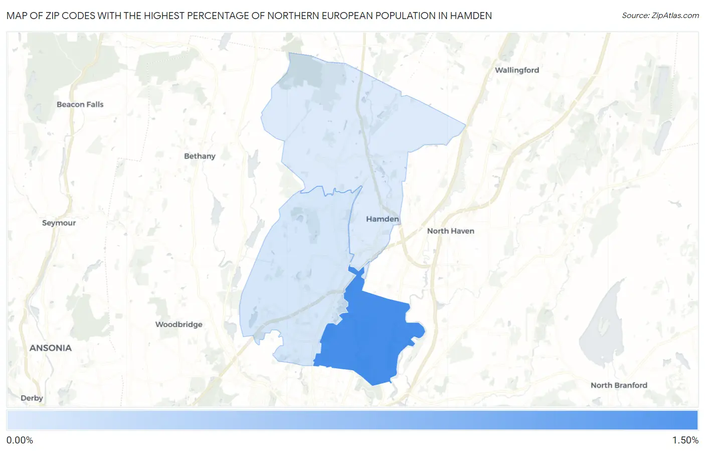 Zip Codes with the Highest Percentage of Northern European Population in Hamden Map