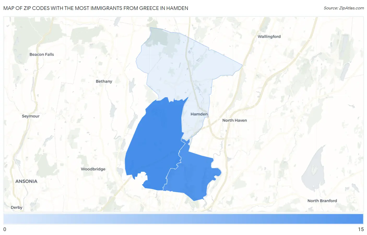 Zip Codes with the Most Immigrants from Greece in Hamden Map