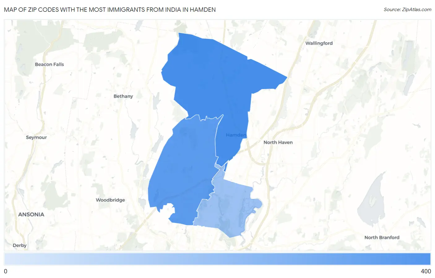 Zip Codes with the Most Immigrants from India in Hamden Map