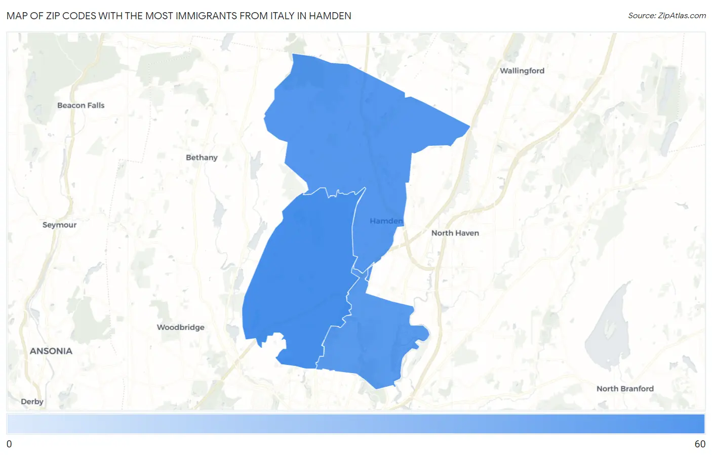 Zip Codes with the Most Immigrants from Italy in Hamden Map