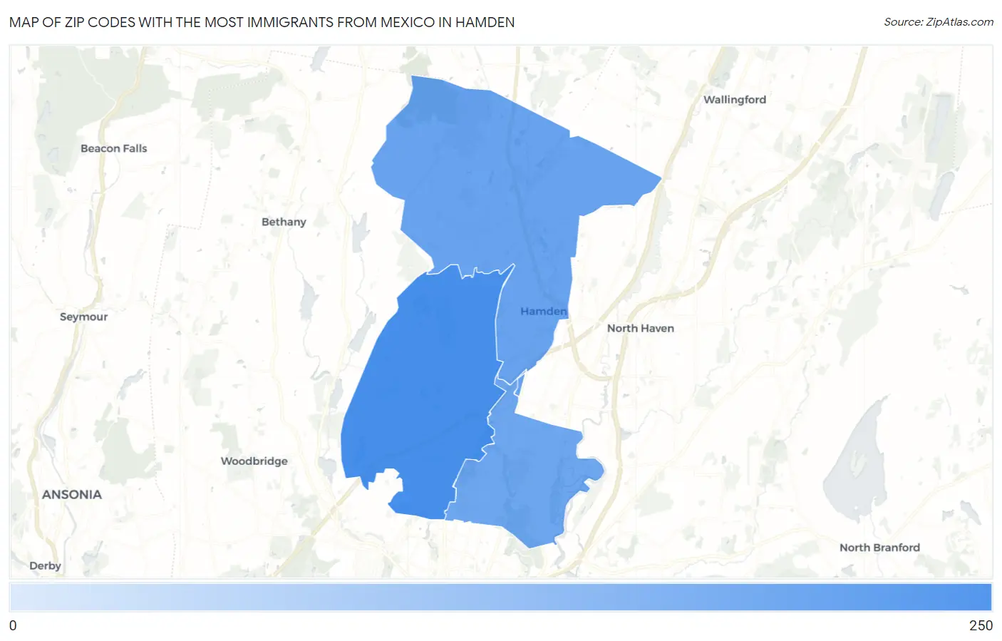 Zip Codes with the Most Immigrants from Mexico in Hamden Map