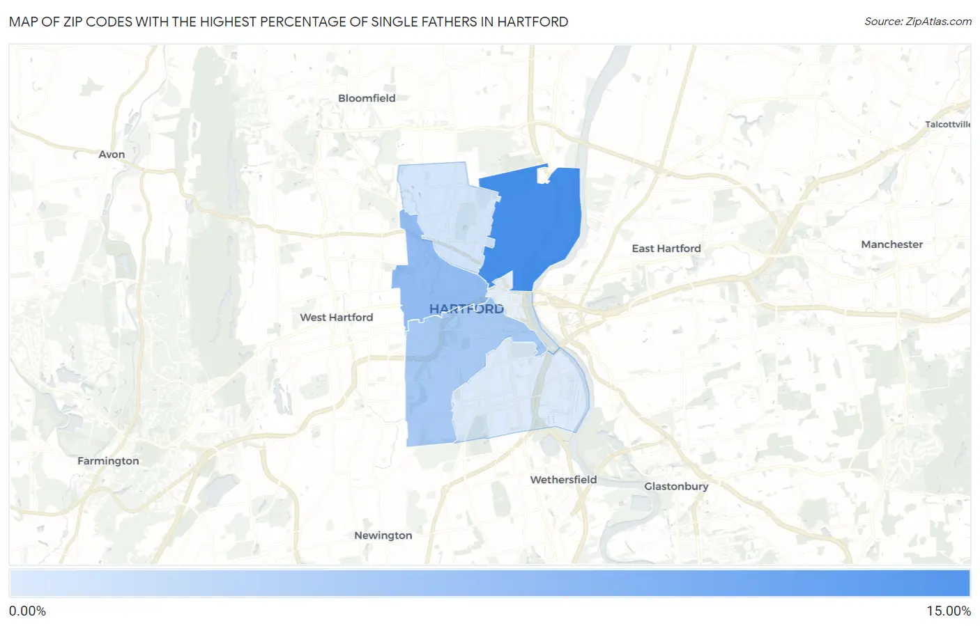 Zip Codes with the Highest Percentage of Single Fathers in Hartford Map