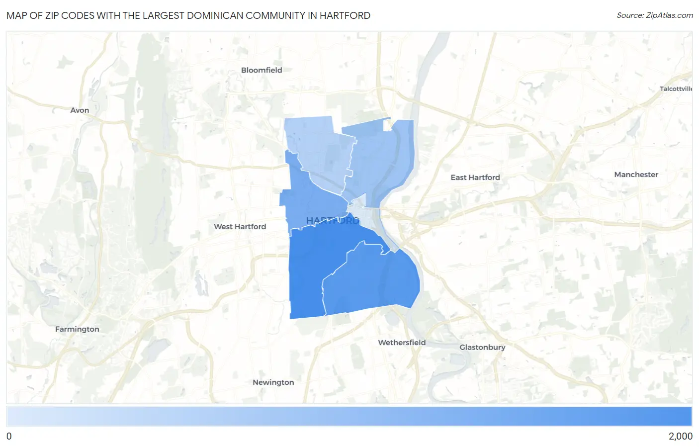Zip Codes with the Largest Dominican Community in Hartford Map