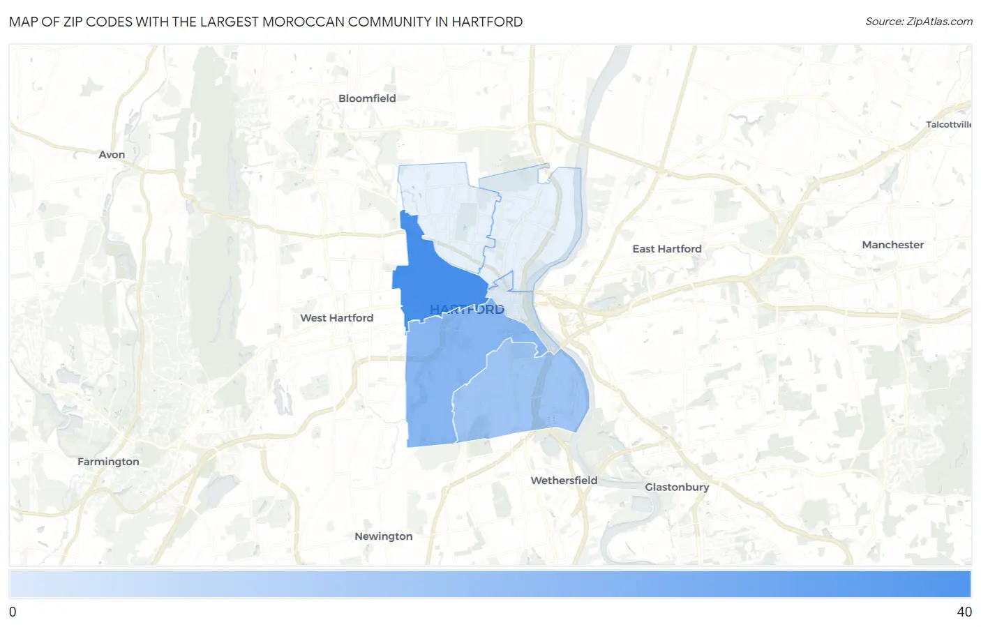Zip Codes with the Largest Moroccan Community in Hartford Map